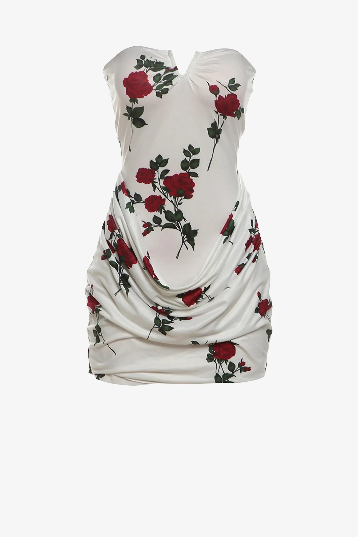 Rose Print Strapless Mini Dress